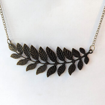 Large Antique Bronze Fern Branch Leaf Leaves Pendant Necklace - Image 4