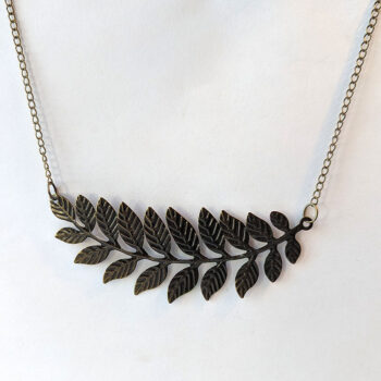 Large Antique Bronze Fern Branch Leaf Leaves Pendant Necklace - Image 3