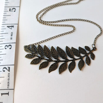 Large Antique Bronze Fern Branch Leaf Leaves Pendant Necklace - Image 2