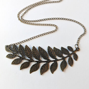 Large Antique Bronze Fern Branch Leaf Leaves Pendant Necklace