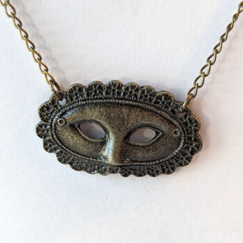 Antique Bronze Connector Opera Mask Necklace