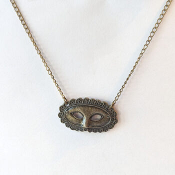 Antique Bronze Connector Opera Mask Necklace - Image 4