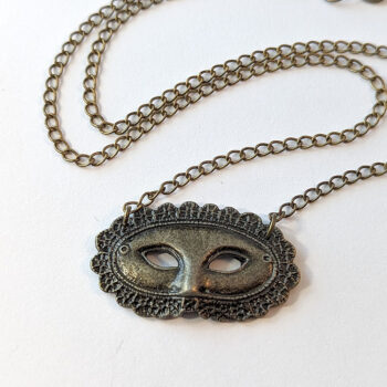 Antique Bronze Connector Opera Mask Necklace - Image 2