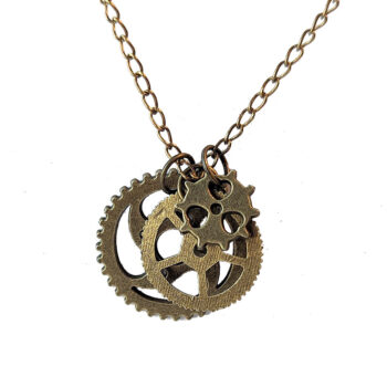 Antique Bronze Triple Random Steampunk Cogs Bits Necklace