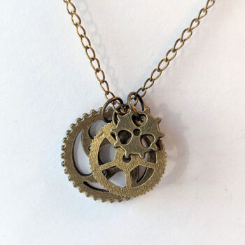 Antique Bronze Triple Random Steampunk Cogs Bits Necklace - Image 4