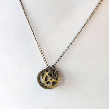 Antique Bronze Triple Random Steampunk Cogs Bits Necklace - Image 3