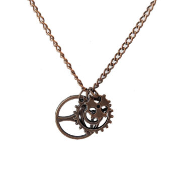 Antique Copper Triple Steampunk Cogs Bits Charm Necklace