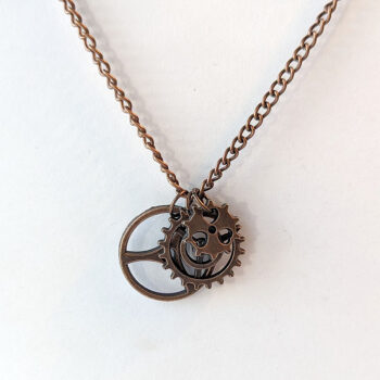 Antique Copper Triple Steampunk Cogs Bits Charm Necklace - Image 4