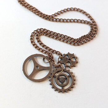 Antique Copper Triple Steampunk Cogs Bits Charm Necklace - Image 6