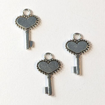 Small Heart Key Charm Antique Silver