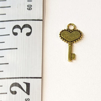 Small Heart Key Charm Antique Gold - Image 2