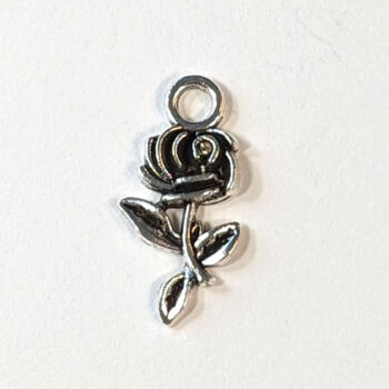 Small Long Stem Rose Flower Charm Antique Silver