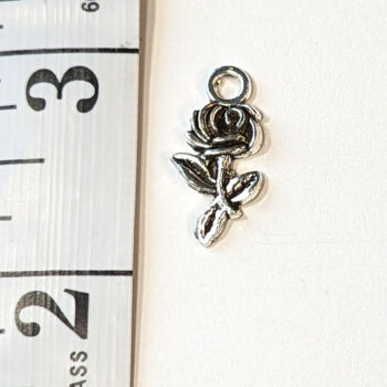 Small Long Stem Rose Flower Charm Antique Silver - Image 2