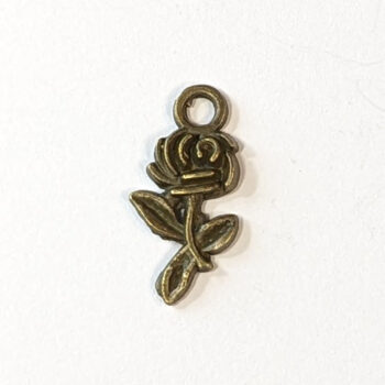 Small Long Stem Rose Flower Charm Antique Bronze