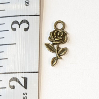 Small Long Stem Rose Flower Charm Antique Bronze - Image 2