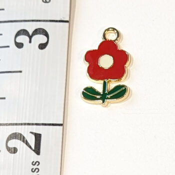 Enamel Five Petal Red Flower Charm Gold - Image 2