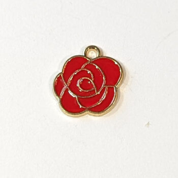 Enamel Red Rose Head Flower Charm Gold