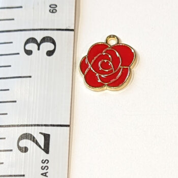 Enamel Red Rose Head Flower Charm Gold - Image 2