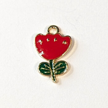 Enamel Lily-Flowered Tulip Red Flower Charm Gold