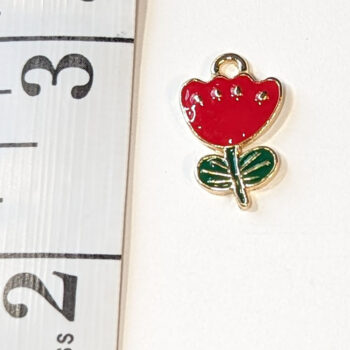 Enamel Lily-Flowered Tulip Red Flower Charm Gold - Image 2