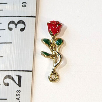 Enamel Red Long Stem Rose Flower Charm Gold - Image 2