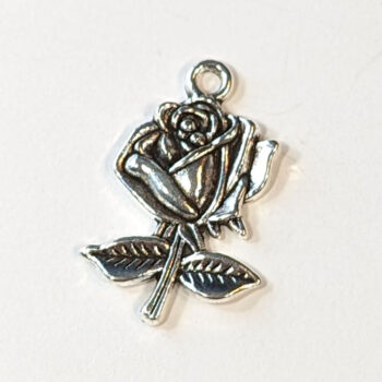 Stem Rose Flower Charm Antique Silver