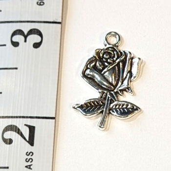 Stem Rose Flower Charm Antique Silver - Image 2