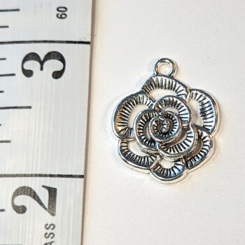 Hollow Rose Flower Charm Antique Silver - Image 2