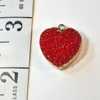 Red Textured Acrylic Heart Charm Silver - Image 2