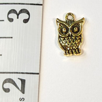 Small Dainty Owl Charm Antique Gold - Image 2