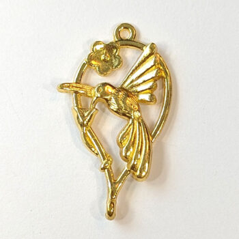 Hummingbird With Flowers Connector / Pendant Gold