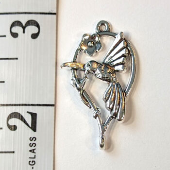 Hummingbird Flowers Connector / Pendant Antique Silver - Image 2