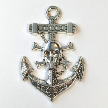 Large Anchor Pirate Skull Pendant Antique Silver