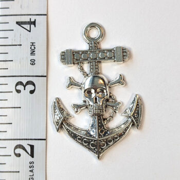 Large Anchor Pirate Skull Pendant Antique Silver - Image 2