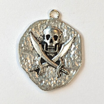 Pirate Skull With Swords Medallion Pendant Antique Silver