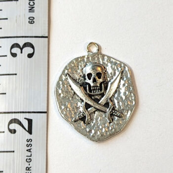 Pirate Skull With Swords Medallion Pendant Antique Silver - Image 2