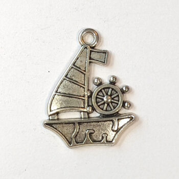 Nautical Sail Boat With Wheel Pendant Antique Silver