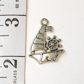 Nautical Sail Boat With Wheel Pendant Antique Silver - Image 2