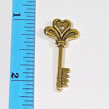 Antique Gold Decorative Heart Key Charm - Image 2