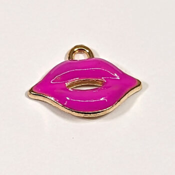 Pink Lips Enamel Charm Gold