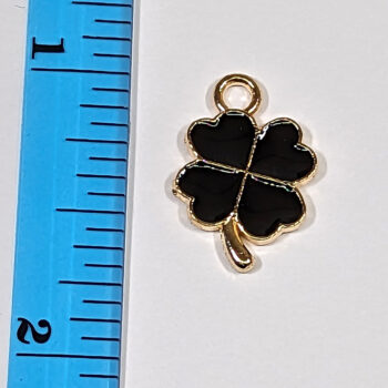 Black Four Leaf Clover Enamel Charm Gold - Image 2