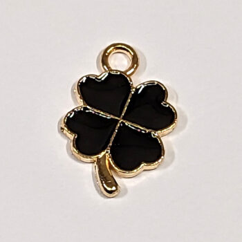 Black Four Leaf Clover Enamel Charm Gold