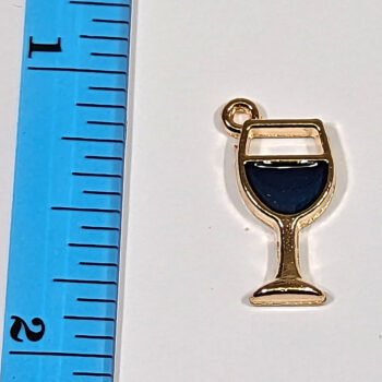 Blue Wine Glass Enamel Charm Gold - Image 2