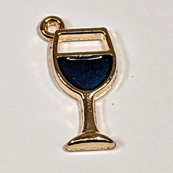 Blue Wine Glass Enamel Charm Gold