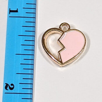 Pink Half Broken Heart Enamel Charm Gold - Image 2