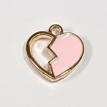 Pink Half Broken Heart Enamel Charm Gold