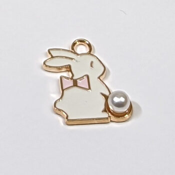 White Rabbit Pink Bow Tie With Pearl Enamel Charm Gold