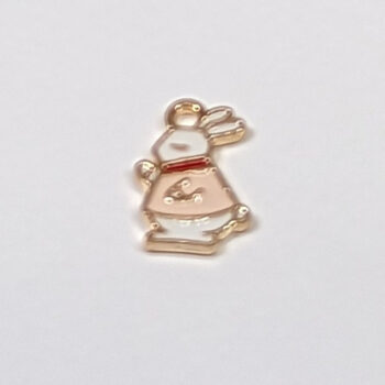 Rabbit Pink and Red Coat Enamel Charm Gold