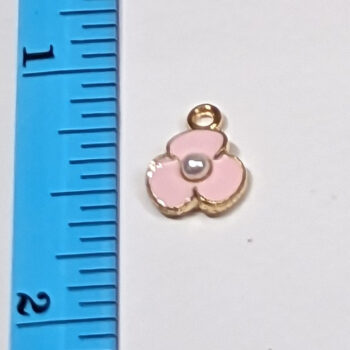 Dainty Pink Three Petal Flower Pearl Enamel Charm Gold - Image 2