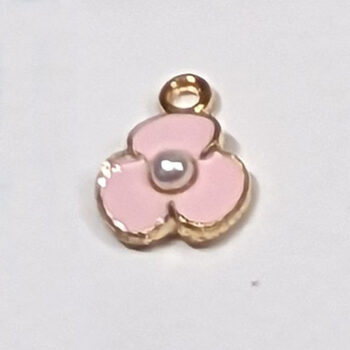 Dainty Pink Three Petal Flower Pearl Enamel Charm Gold